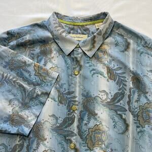 Tommy Bahama Mens Paisley Floral Silk Short Sleeve Button Up Camp Shirt XXL
